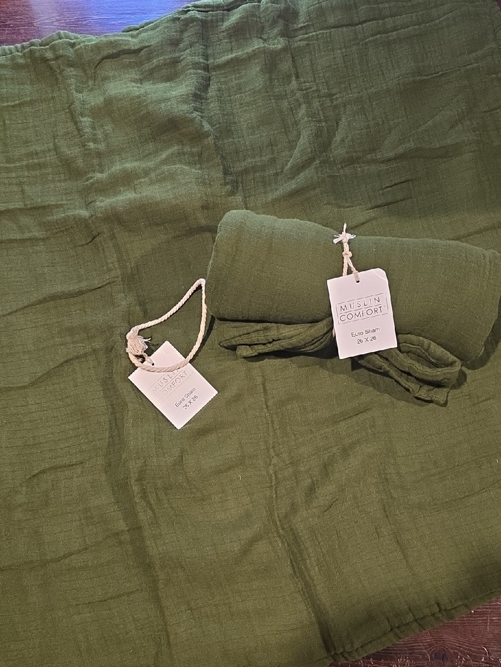 Muslin Comfort Euro Sham Set (2) - Moss Green